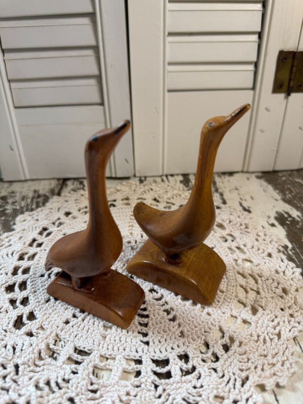 Vintage KNUTH Carved Wood Duck Goose Figurines Pair MCM
